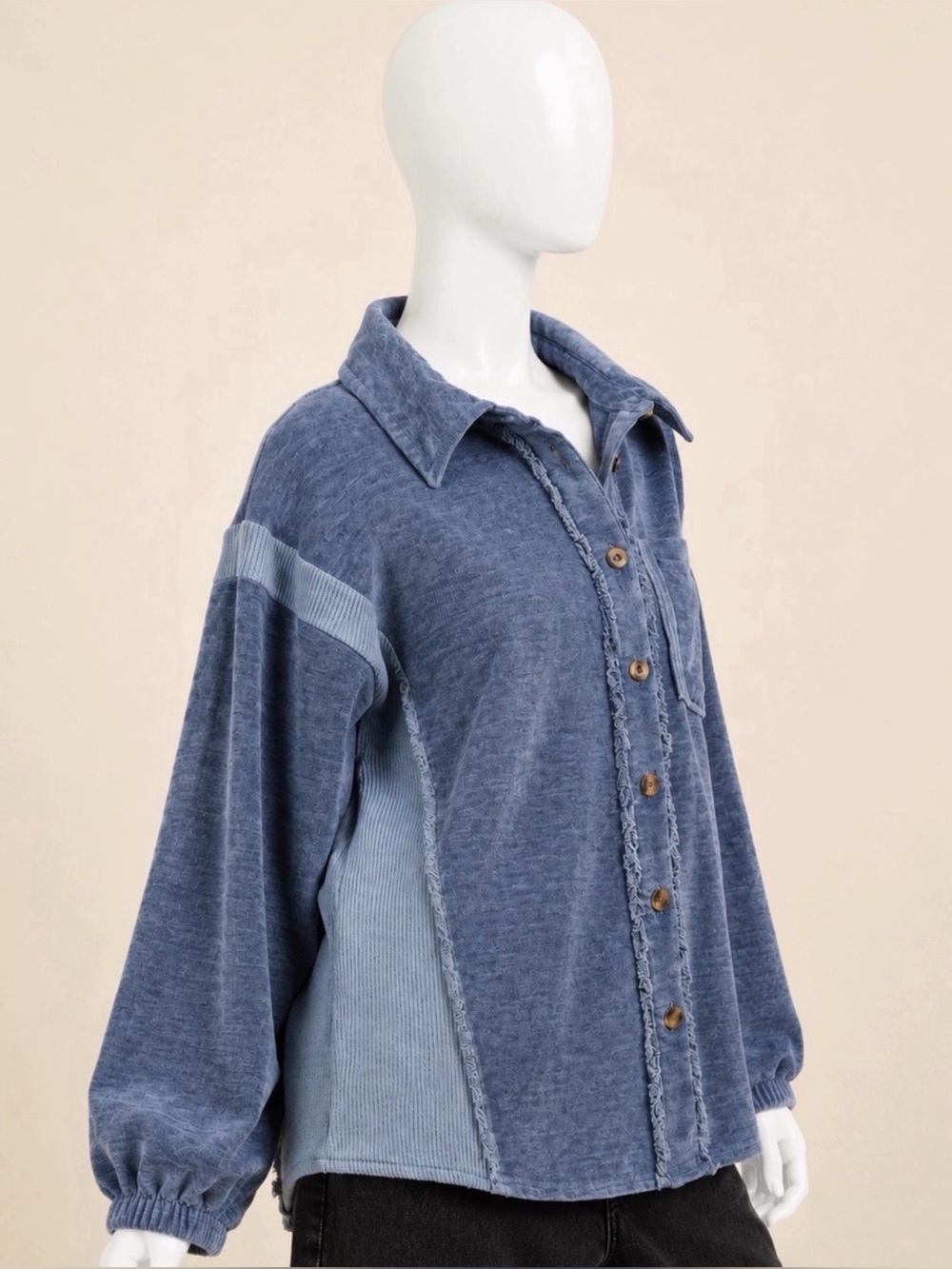 NWOT New In Washed Blue Button-Up Shacket